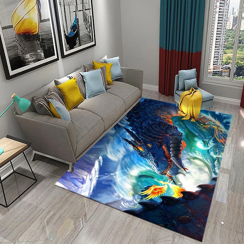 3D Красочный ковер с узором дракона Кухня Ванная комната Гостиная Детская спальня Прихожая Нескользящий Впитывающий Модный ковер для домашнего декора