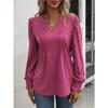 Spring and Autumn Women's Blouse Solid Color Casual Top Bubble Sleeve Range V-Neck Long Sleeve Top