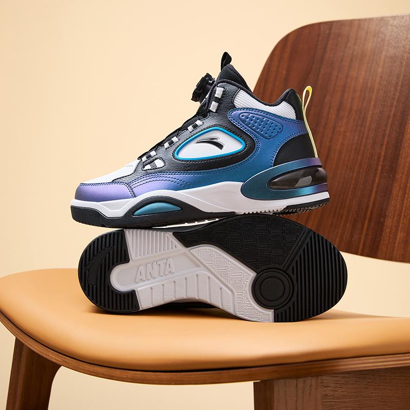 Anta Kids Trendy Versatile Comfortable Lightweight Shock Absorption High-Top Kids Skate Shoes Men Skate Shoes White Black Blue A12448095-3