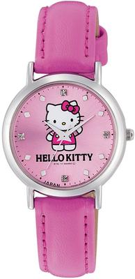 Женские аналоговые часы Citizen Pink Hello Kitty с водонепроницаемым кожаным ремешком Q&Q, Япония, 0017N003