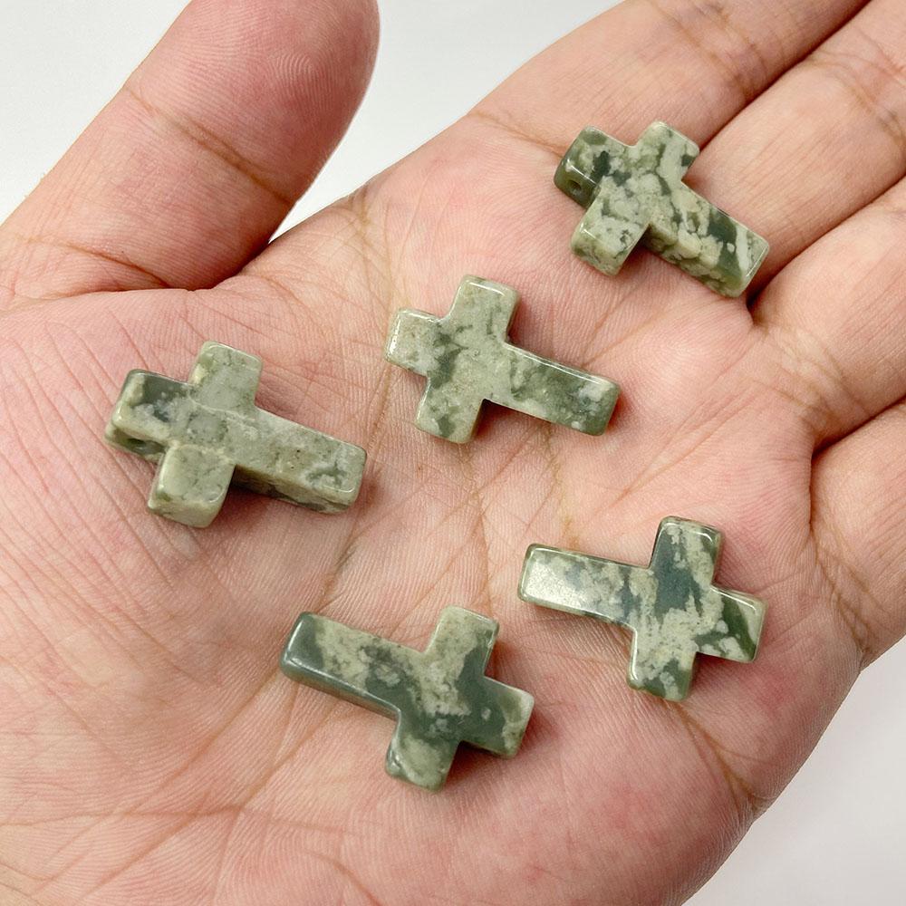 5pcs Cross Shape Natural Stone Loose Beads 18*26mm Top drilling Real Agates Aventurine Howlite Quartz Charms For Jewelry Making