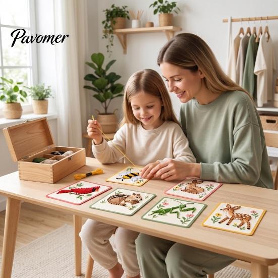 Fun Holiday Activities Garden Animal Stitching Card Kit, DIY Stitch by Handmade Greeting Cards Hand, Thread Embroidery Kit for Adults Beginners Craft