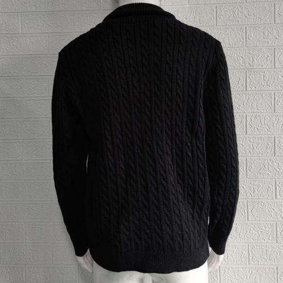 Осень-зима мужской свитер двубортный с пуговицами и лацканами, длинные рукава, скрученная текстура, однотонный, плотный, эластичный, трикотажный