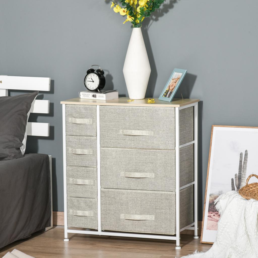 Chest of Drawers, Sideboard, 7 Foldable Fabric Drawers, Metal Frame, 63.5 x 30 x 71 cm, Light Gray