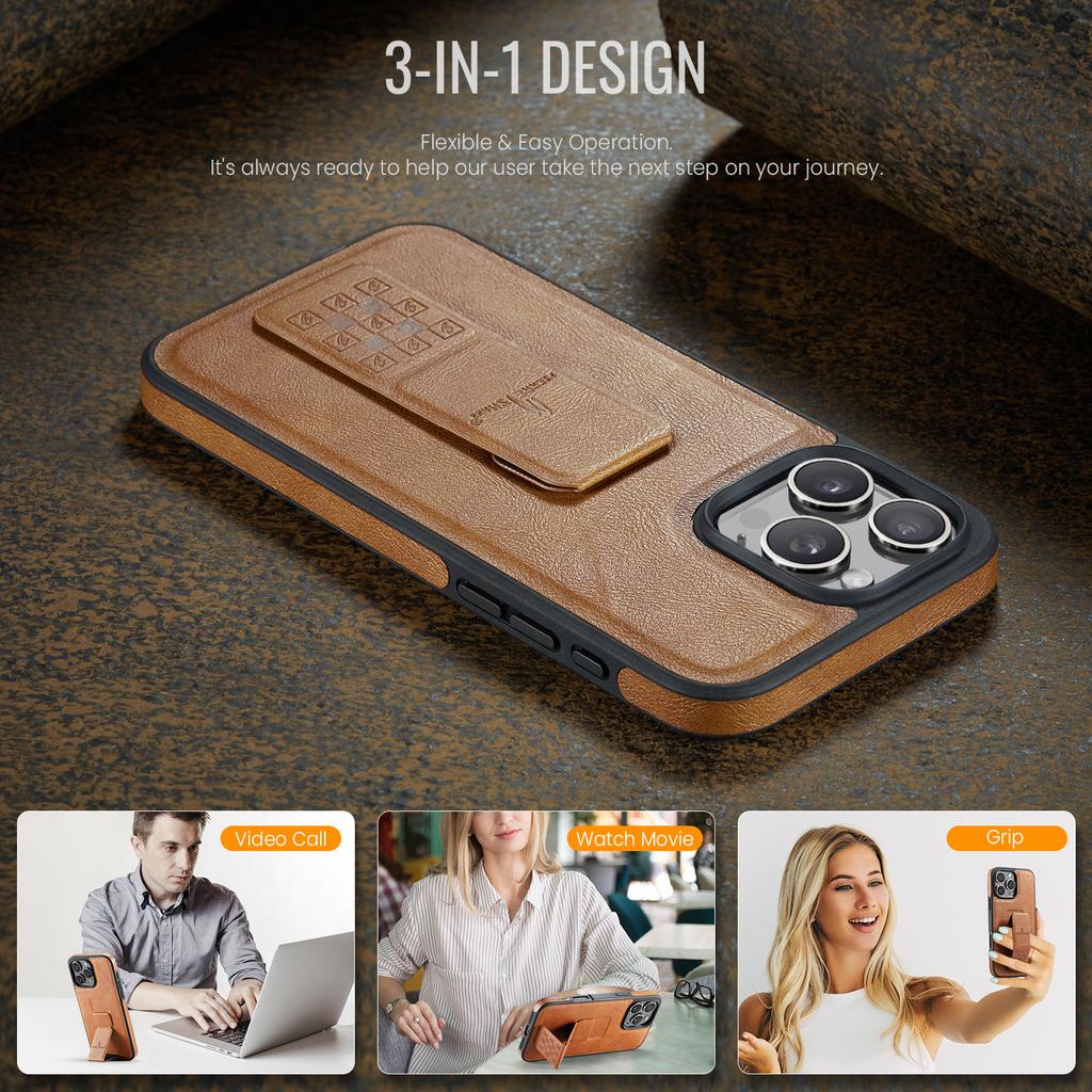 Luxury Foldable Leather Case For iPhone 16 Pro Max 15 Plus 14 13 12 invisable Wristband Magnetic Business Hand Grip Stand Cover