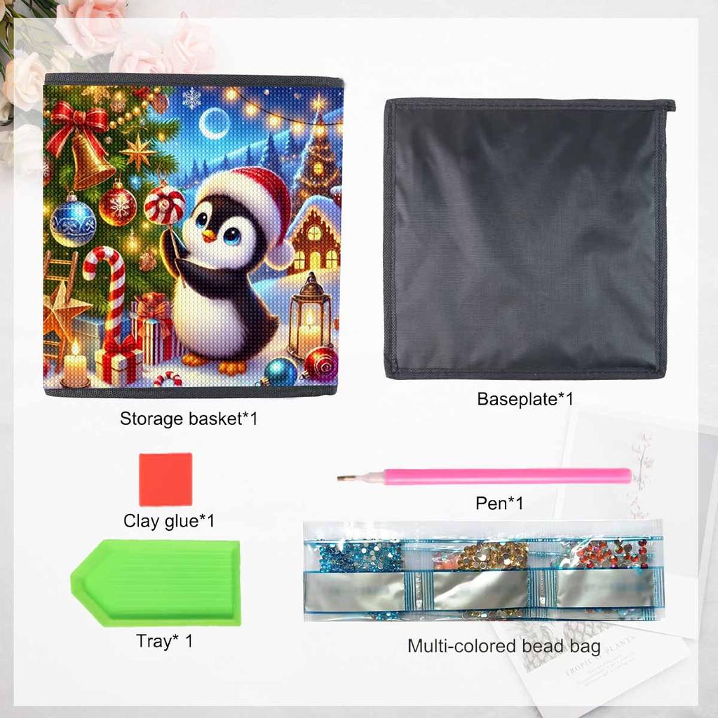 The Hardworking Little Penguin 5D Diamond Painting Storage Basket Full Round Drill Mosaic Diamond Embroidery Cross Stitch Kits Home Decor Home Decor