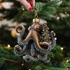 Octopus Christmas Ornament Acrylic Deep Sea Animal Christmas Tree Ornament 2D Flat Coastal Holiday Decoration for Ocean Lovers