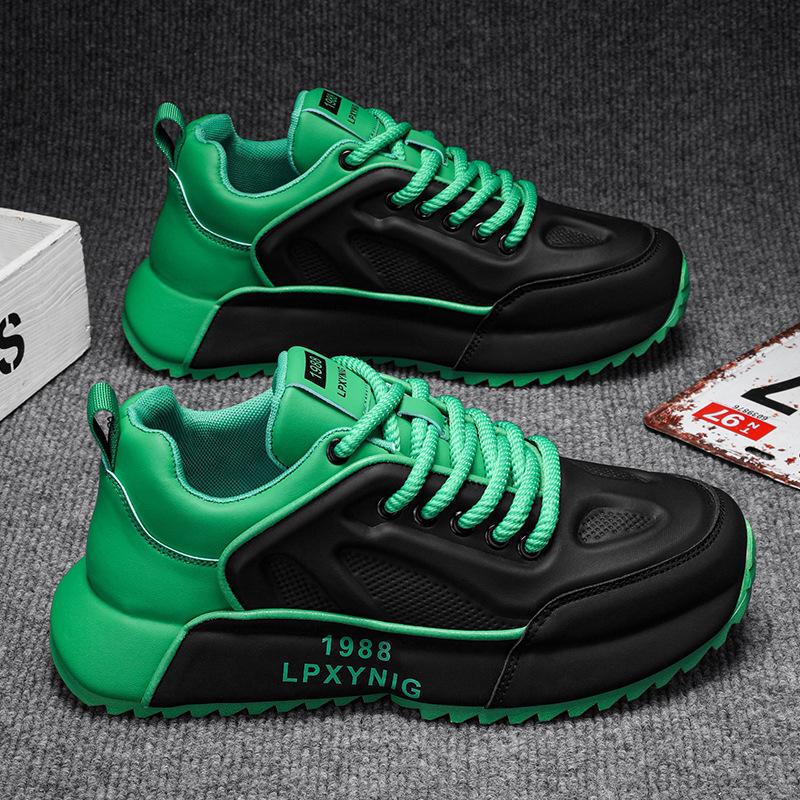 New ModelPlus-Size Sneakers, Trendy Brand Leather Dad Shoes, Spring Student Men'S Shoes, Black Running Shoes