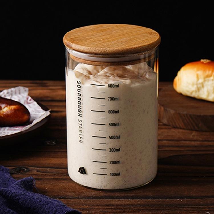 Банка для ферментации закваски с деревянной крышкой Прозрачная стеклянная емкость для стартера закваски Герметичная банка для теста Аксессуары для выпечки