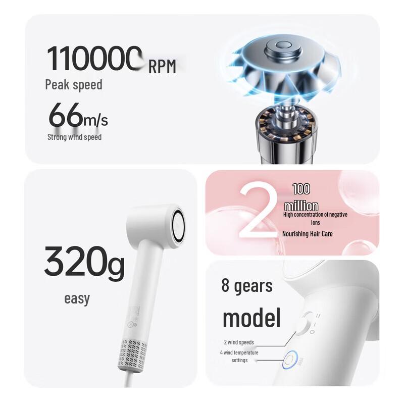 FLYCO Borui Series High-Speed Negative Ion Hair Dryer CN plug (adapter included)