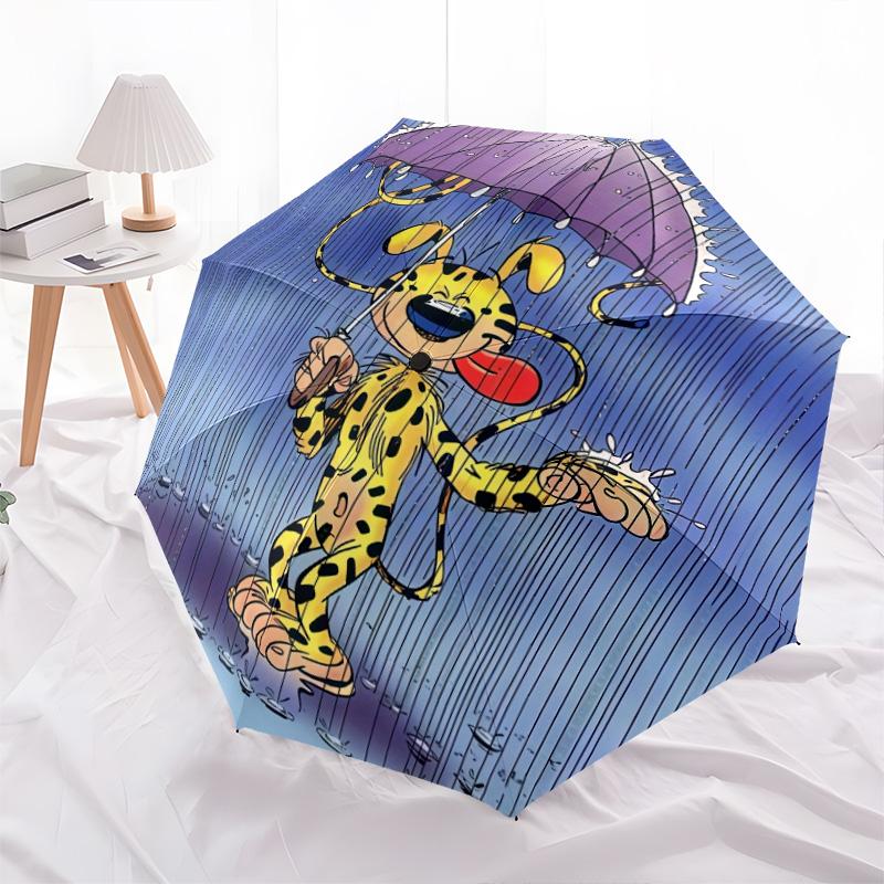 Marsupilami pattern, automatic folding umbrella, portable and foldable design, 8 ribs, a Christmas or birthday gift.