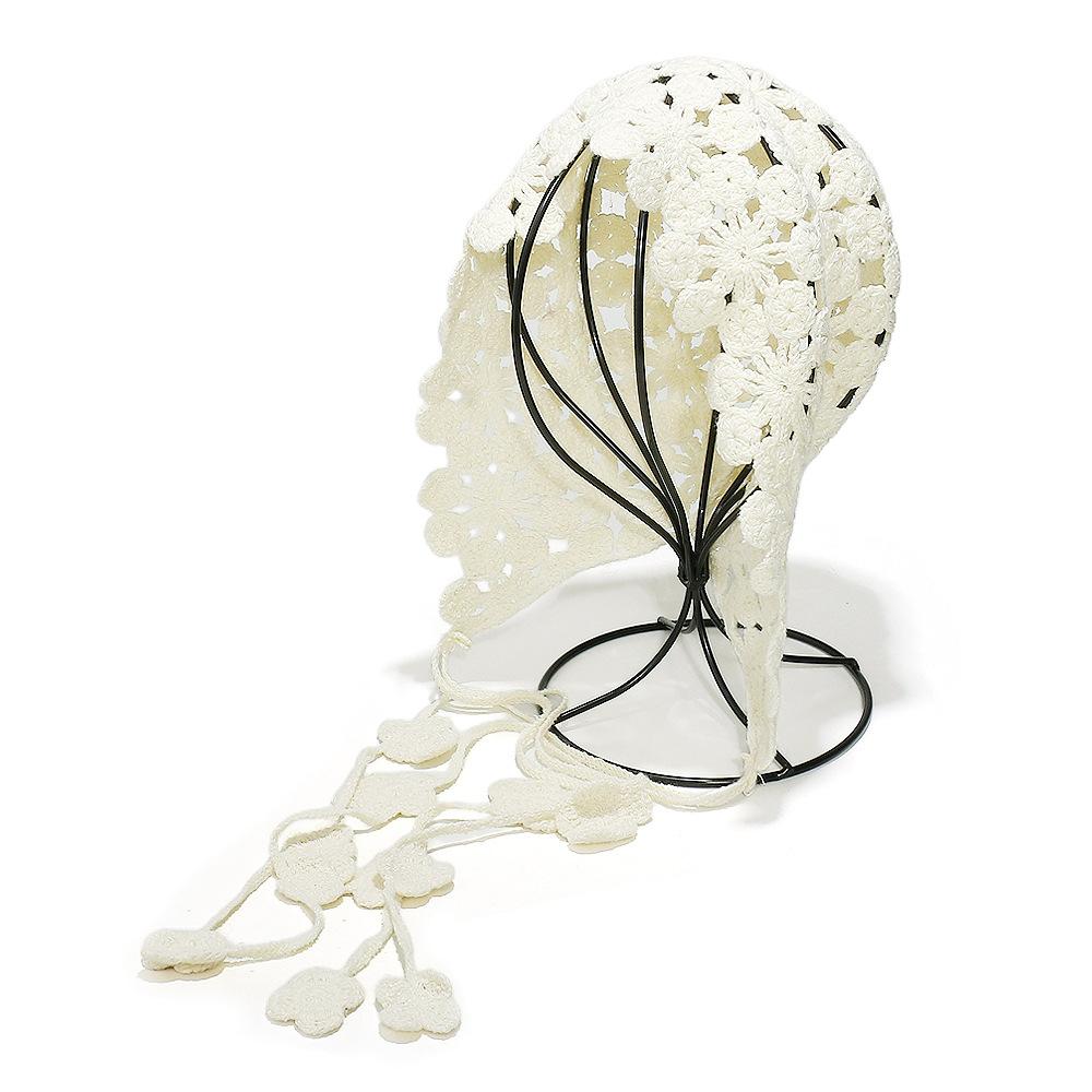 Этнический стиль ручной вязки ажурная шляпа с бахромой богемная цветочная вязаная крючком шапка-пуловер головная шапка женская