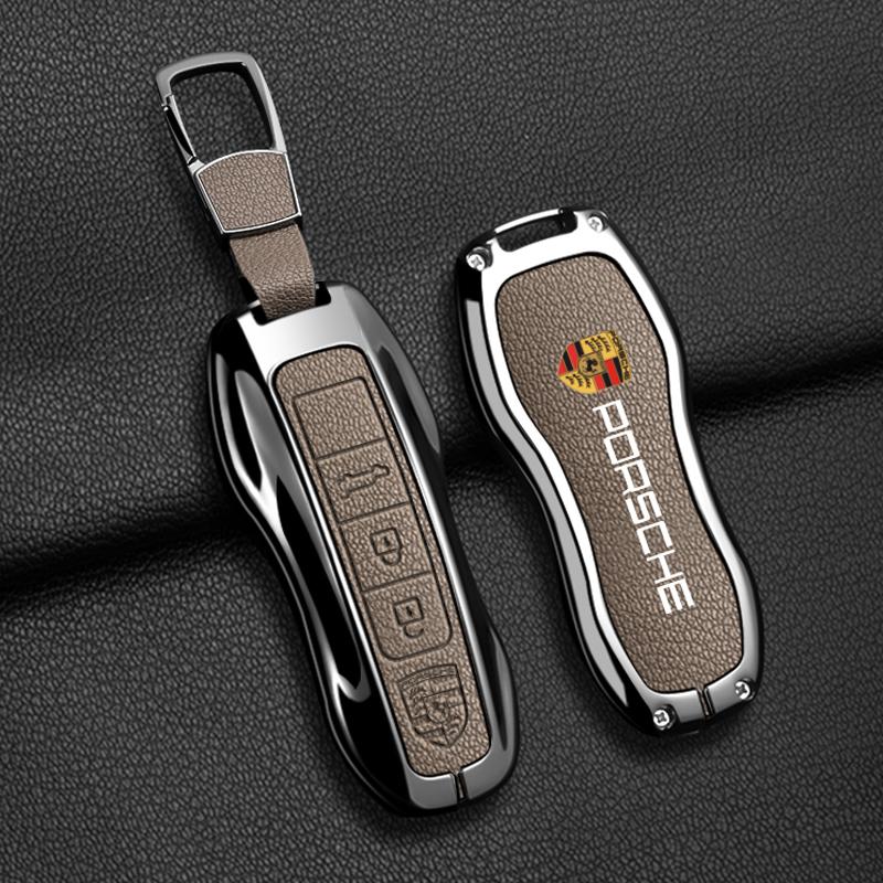 Чехол-брелок для ключа автомобиля из цинкового сплава и кожи для Porsche Boxster Cayman Panamera Cayenne Macan 718/911 Taycan, защитный брелок