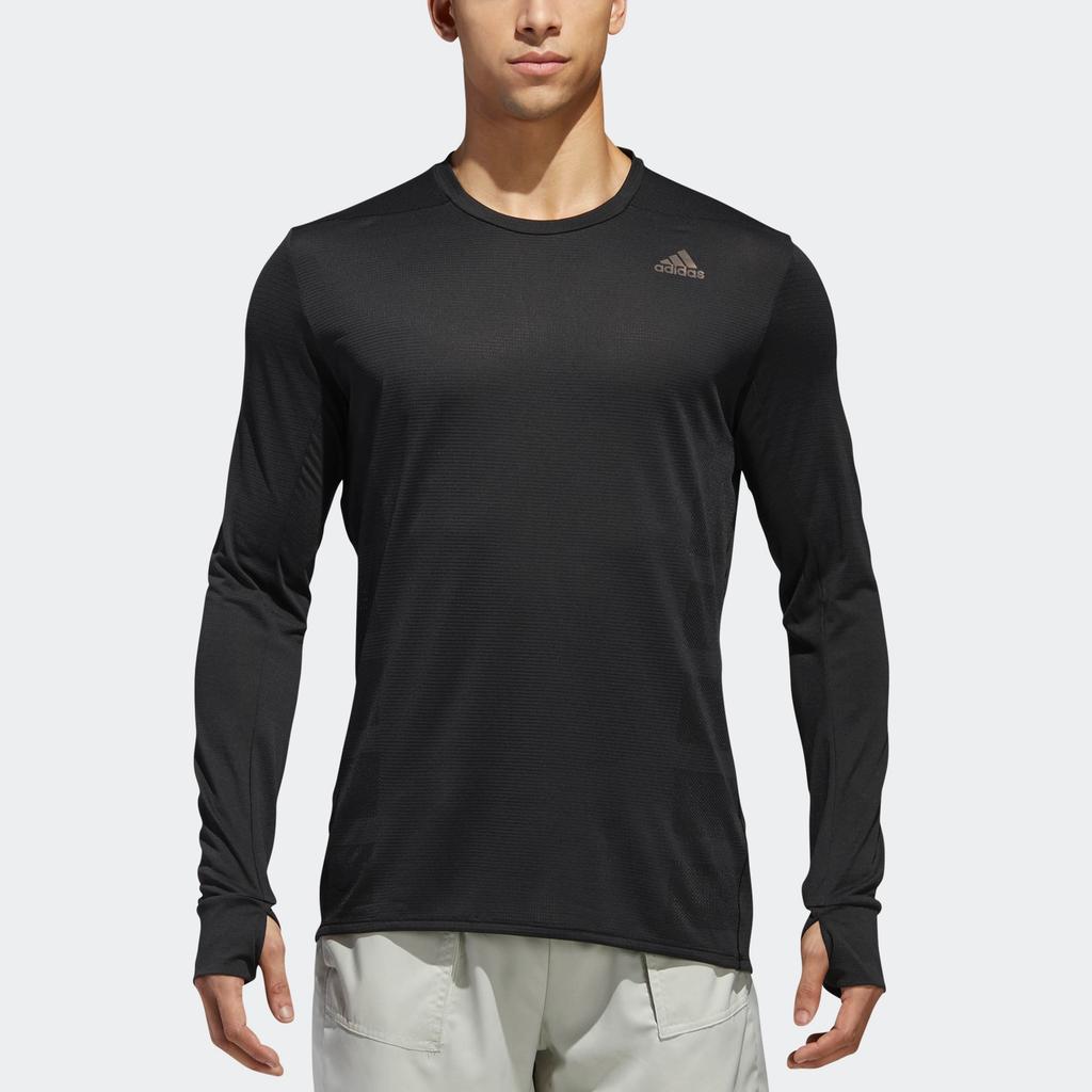adidas Футболка с длинным рукавом Prism, дышащая, с круглым вырезом, с логотипом, светоотражающая, мужской топ, черный CZ8717