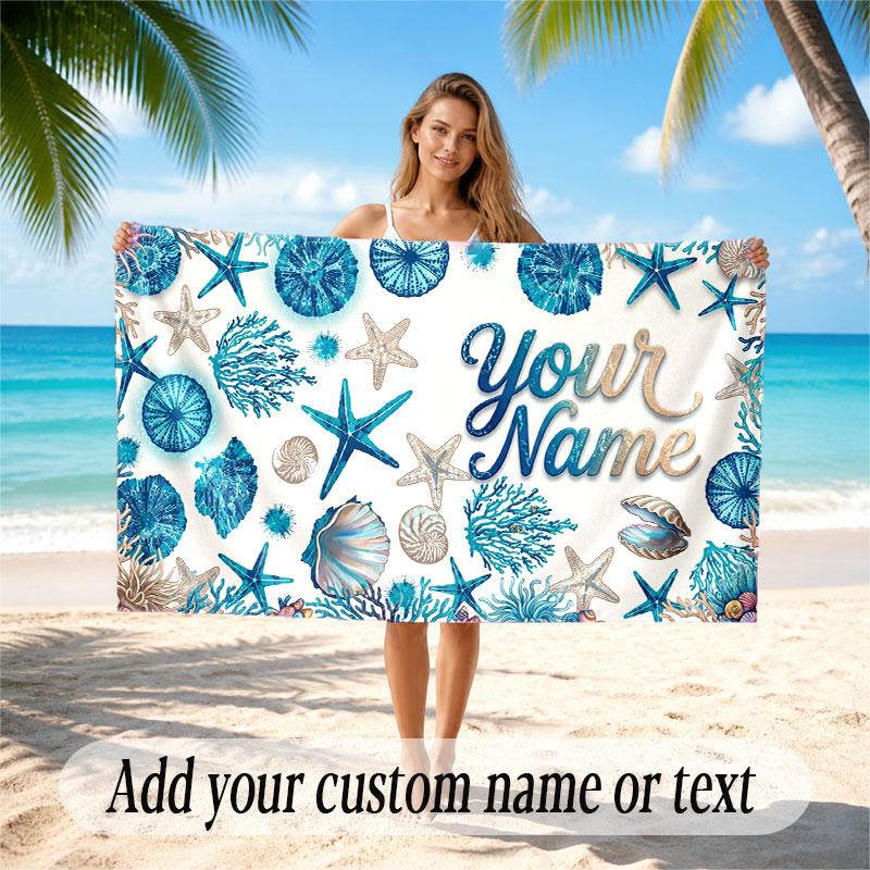 Fish Ocean Theme Beach Towel Personalized Custom Name & Text Soft Quick Dry Beach Towel for Swimming Travel