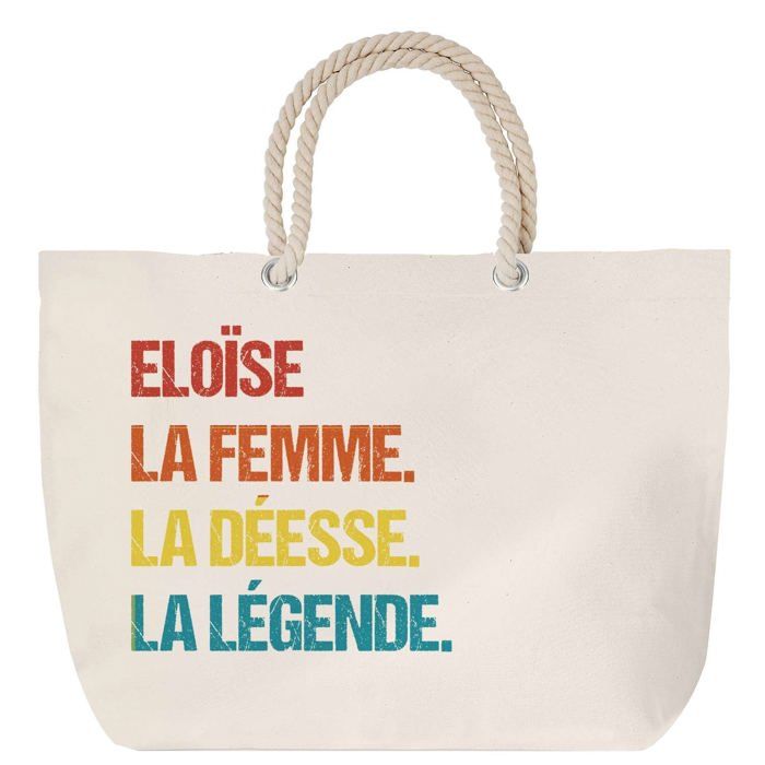 Sac de plage anse corde - PLANETEE - Eloïse Déesse Légende Vintage - Grand format - Anse corde solide - Coton, fabriqué en France