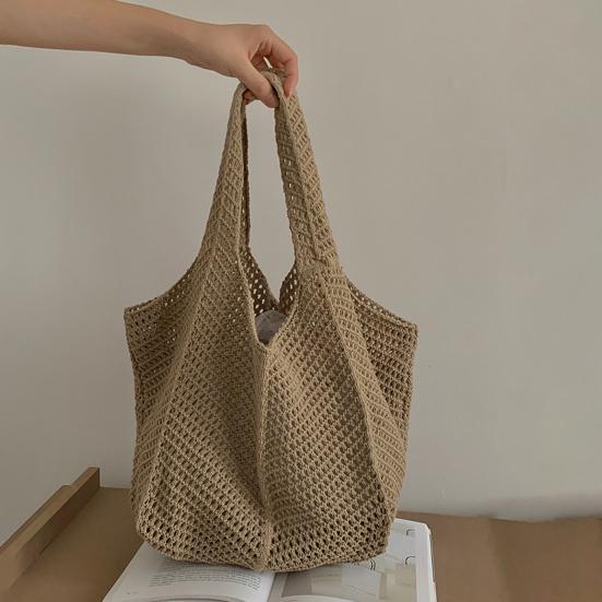 Knitted Handbag with Convenient Structure Solid Color Spacious Beach Bag Exotic Vacation Roomy Tote Bag