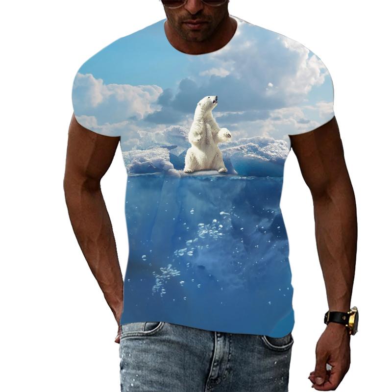 Летняя мода, креативный образ, мужская футболка с круглым воротником, топы с короткими рукавами, панда, белый медведь, драгоценный мир, король леопарда