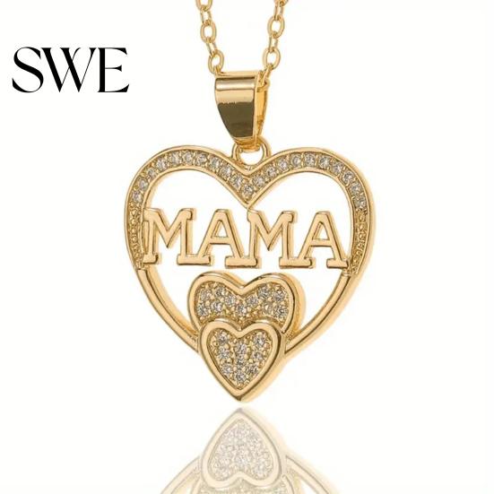 Alloy Jewelry Mothers Day Gift Necklace Rhinestone Heart-Shaped Pendant Anti-Oxidation Heart Charm Mother Clavicle for Daily Wear Gifting