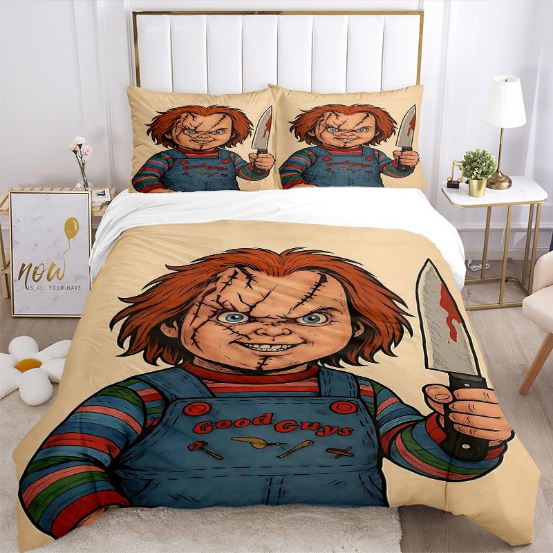 3pcs Chucky's Father's Day Printed Quilt Set - Includes 1 Quilt Cover and 2 Pillowcases, Machine Washable - Suitable for All Seasons.C020