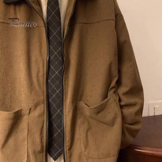 Мужская куртка в стиле пэчворк свободного кроя с застежкой-молнией, повседневное пальто с лацканами и длинным рукавом, вельветовая верхняя одежда