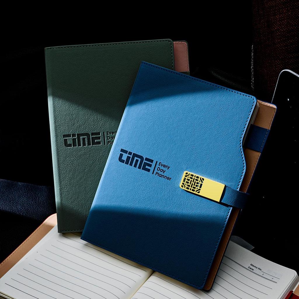 A5 Leather Business Notebook, Buckle-mounted Work Meeting Record Book, Notepad, Student Subject Notes, Thickened Diary, Lined Pages