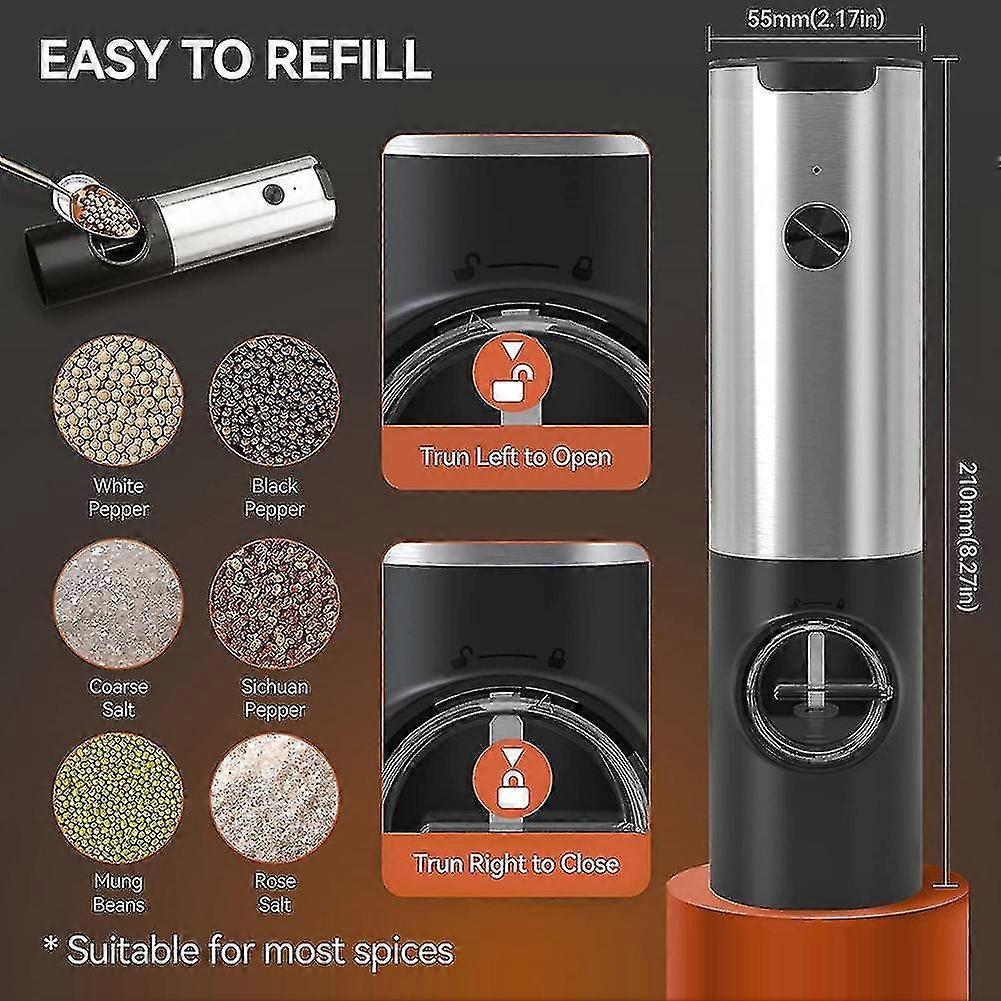 Rechargeable Electric Salt And Pepper Grinder Set With Double Charging Base, Usb Cable, Automatic Salt Pepper Grinder