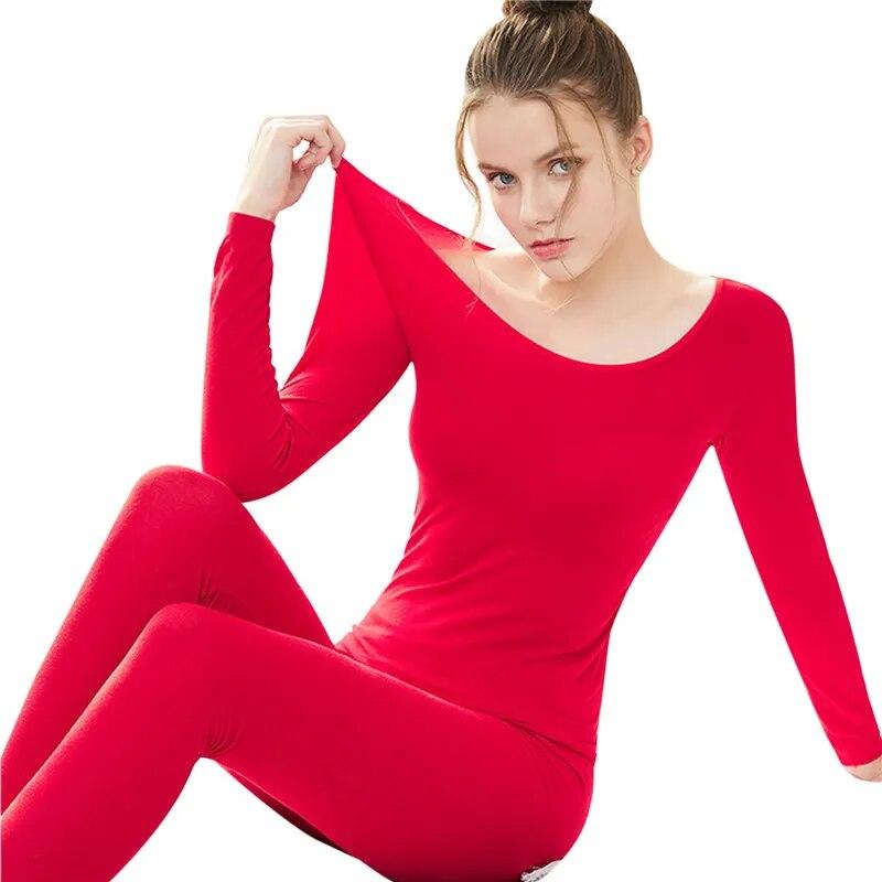 Traceless Thermal Underwear Set for Women Ultra-Thin Intimate Pajamas Winter Constant Temperature Long Sleeve Lingerie 2pcs Suit