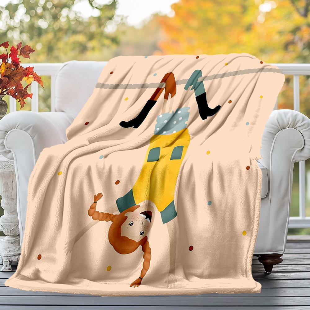 1PC girl, hangingOutdoor Flannel Blanket - Soft Plush Decor for Picnics, camping, Bedroom, Playroom, Office, or Lunch Break 1216A