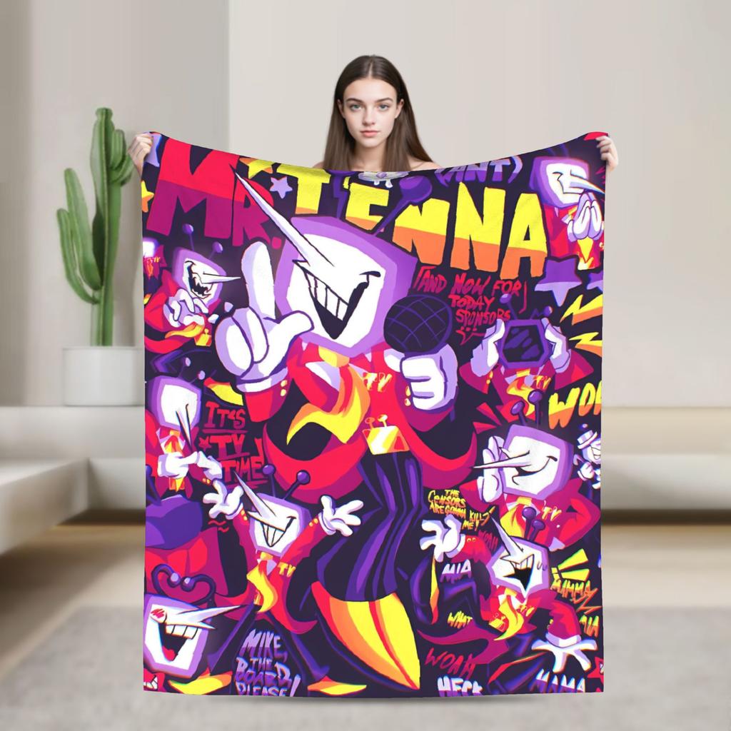 Deltarune Funny Tenna Blankets Airplane Travel Flannel Throw Blanket For Living Room Soft Custom DIY Bedspread Gift Idea