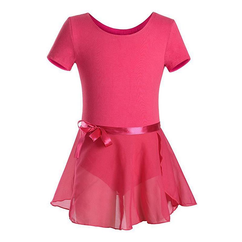 Танцевальный костюм для девочек, комплект из двух предметов, детский однотонный комбинезон с короткими рукавами и балетная юбка