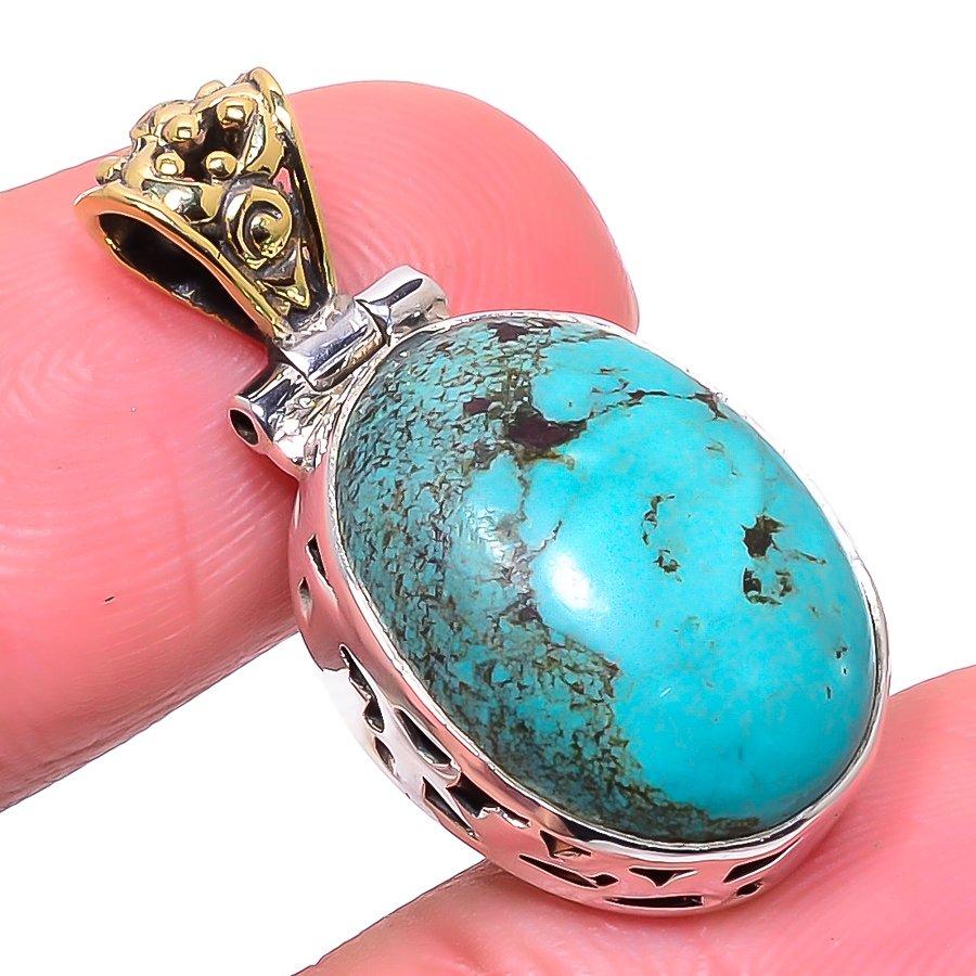Натуральная тибетская бирюза 925 пробы цельное стерлинговое серебро двухцветная подвеска 1,26" t6m84