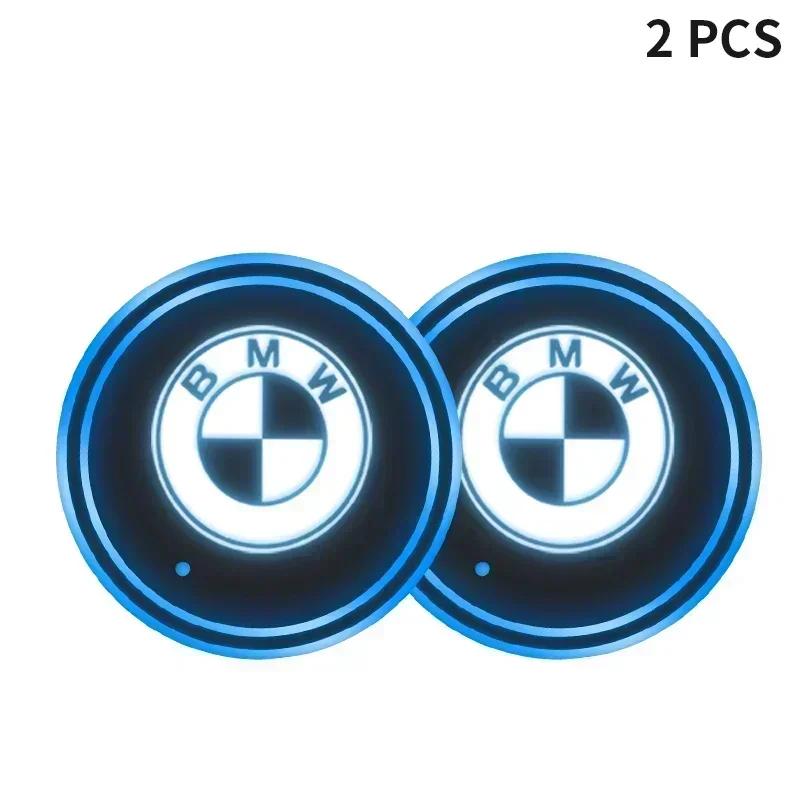 2025 For BMW 2pcs LED Car Luminous Coaster Cup Holder Anti-slip Mat For BMW 7 6 5 3 GT 1Series X5 X6 M E70 E71 E90 E93 F30 F10 E