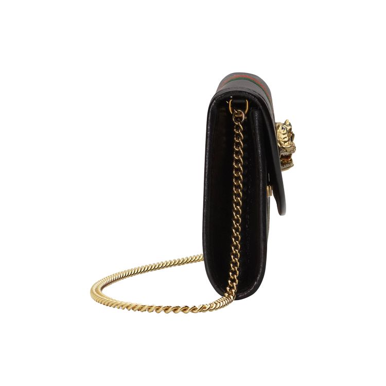 Gucci Rajah Crystal Enamel Tiger Head Decorated Striped Web Leather Chain Shoulder Bag Women Shoulder Bag Black 573797-0OLHX-8389