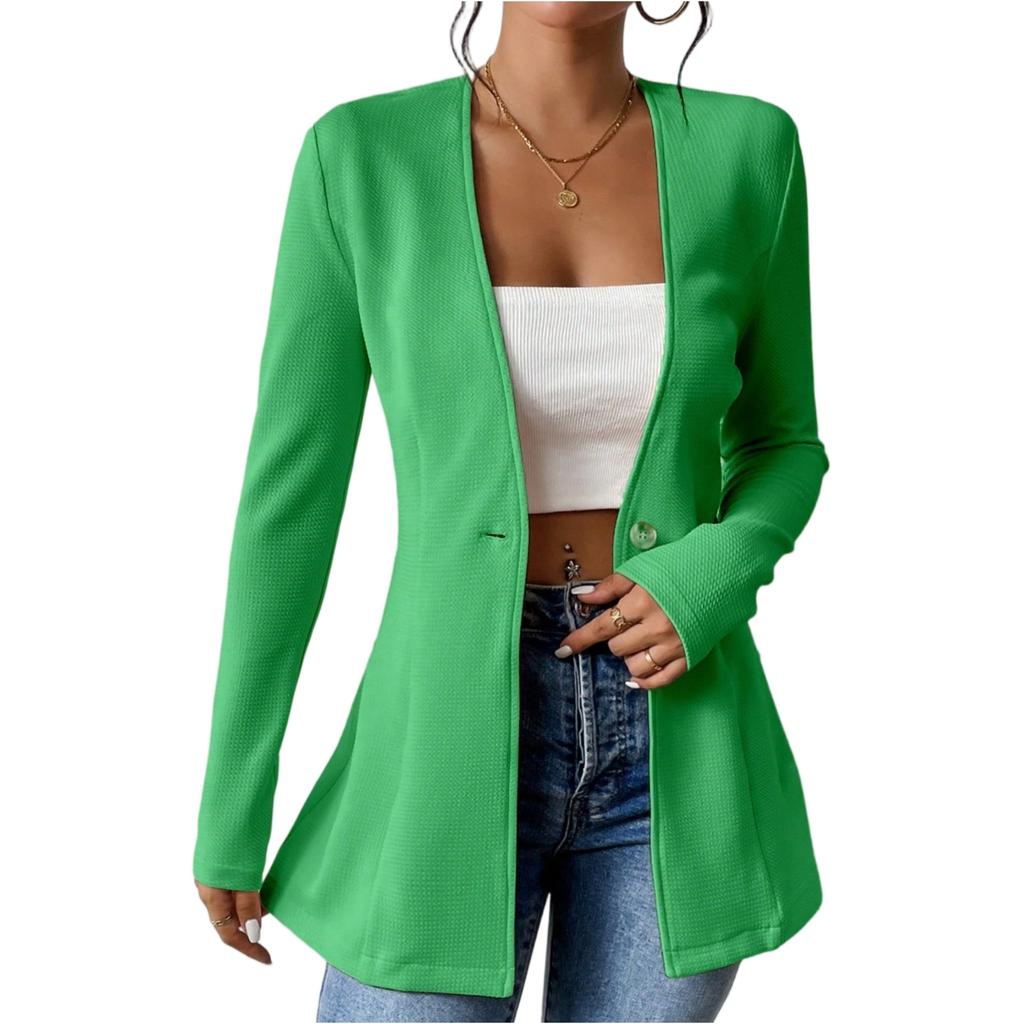 Женский модный повседневный пиджак с V-образным вырезом на одной пуговице однотонный с длинным рукавом