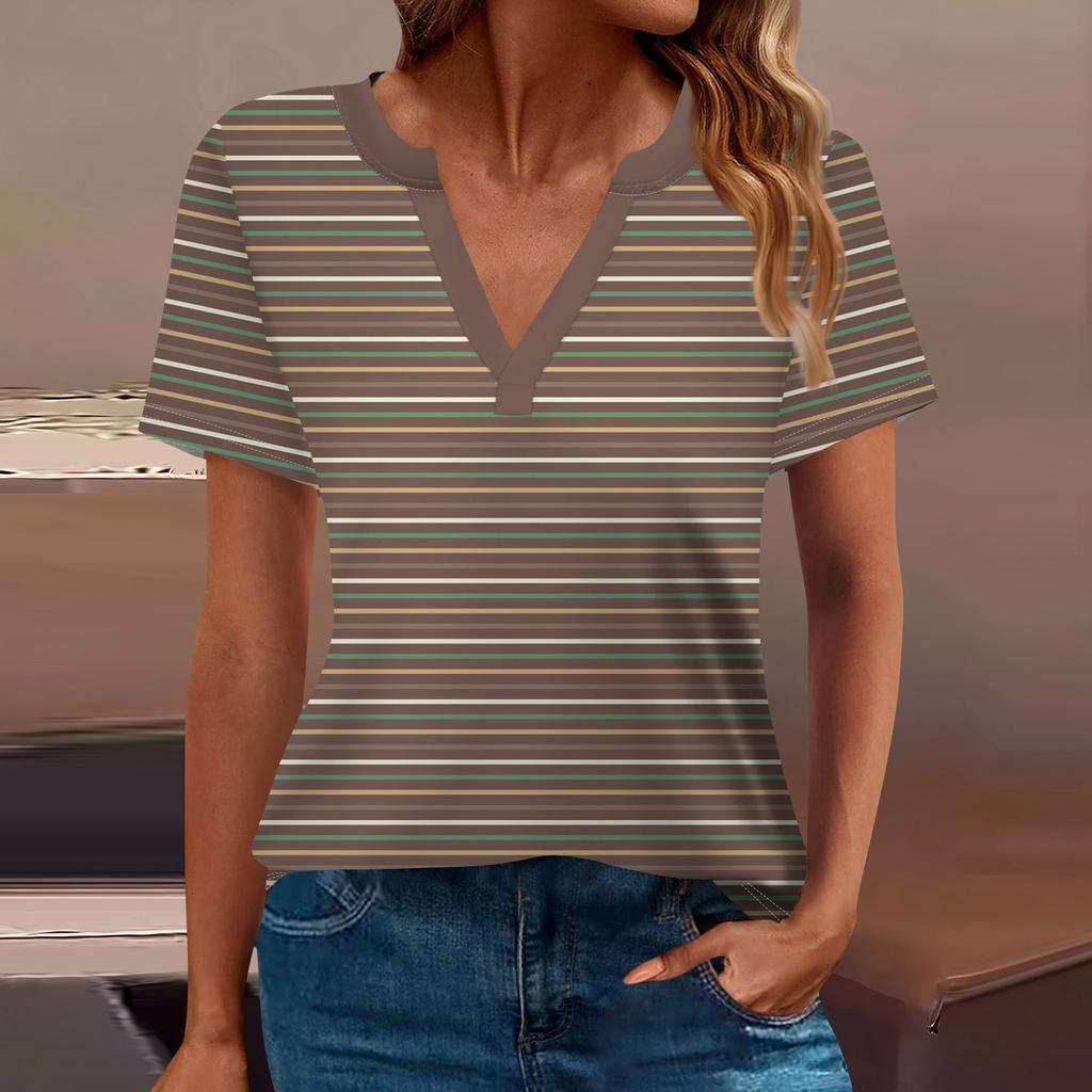 Женская футболка Футболка с принтом с коротким рукавом Повседневные выходные Мода Базовый топ с V-образным вырезом Обычный топ