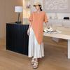 2025 Summer Plus Size Dress Women Spliced Casual Vintage Dress Basic Loose Cotton Long Dress