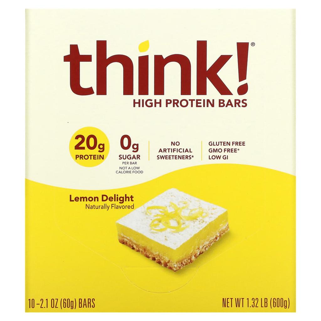 Think!, High Protein Bar, Lemon Delight, 10 Bars, 60 G (2.1 Oz) Each