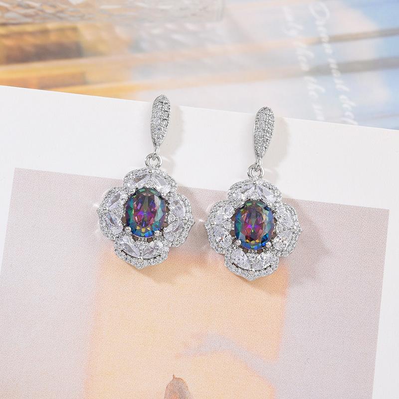 Light Luxury Fashion Temperament Full Diamond Earrings 925 Silver Needle Earrings Inlaid With Zircon Earrings, Multi-Color