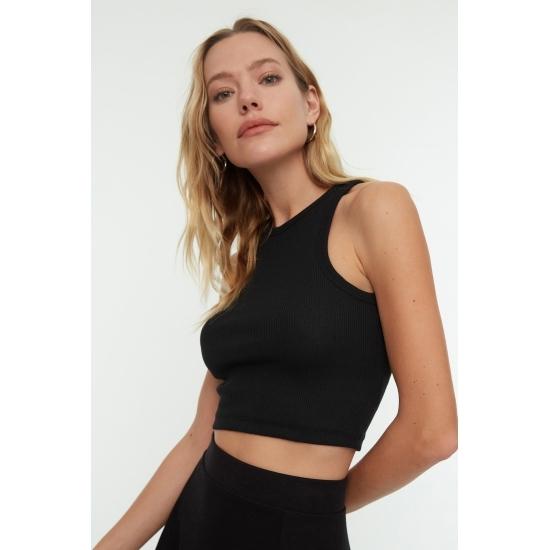 Гибкая трикотажная майка в рубчик с вырезом на шее Super Crop Halter