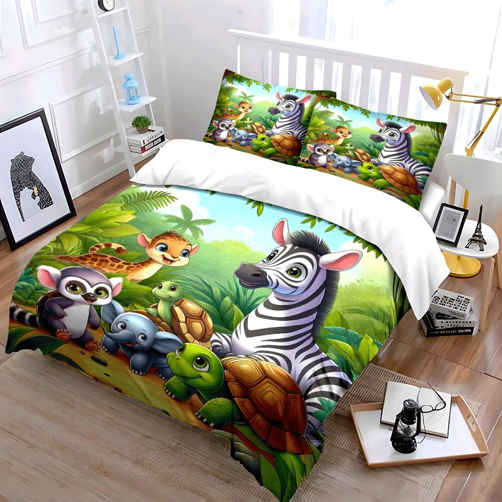 Jungle Animal Friends Playset Exquisite Three-Piece Bedding Set Gift For Kids And Adults
