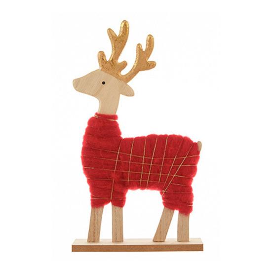 Christmas Tabletop Decoration Plush Wool Felt Reindeer Santa Tree Figurine with Wooden Base for Winter Tiered Tray Mantel Decor