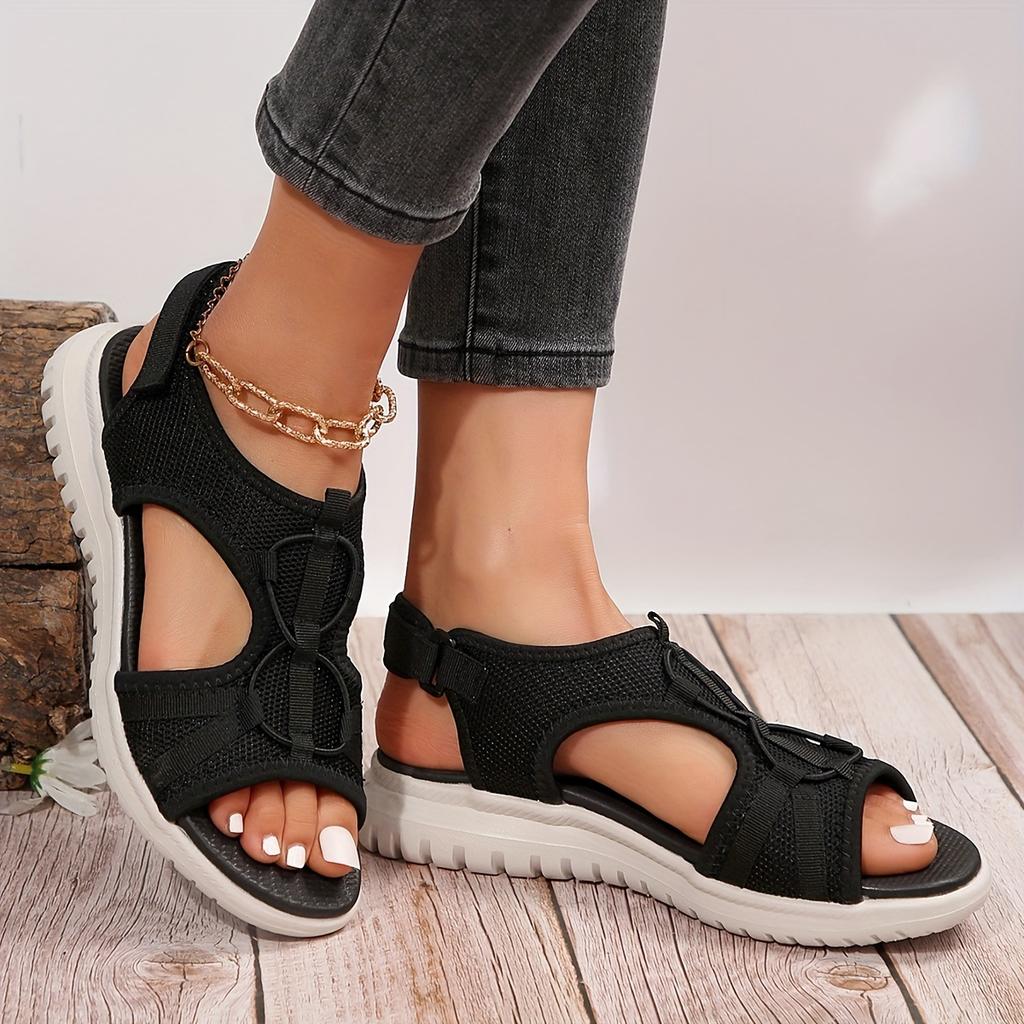 Женские удобные пляжные сандалии - дышащая ткань, открытый носок, низкий каблук, повседневные летние