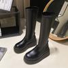 Мода Женские Элегантные Сапоги Однотонные Для Улицы 2024 Горячая Распродажа Новые Осенне-Зимние На Слипонах Износостойкие Женские Сапоги До Колена