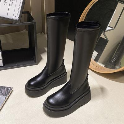 Мода Женские Элегантные Сапоги Однотонные Для Улицы 2024 Горячая Распродажа Новые Осенне-Зимние На Слипонах Износостойкие Женские Сапоги До Колена