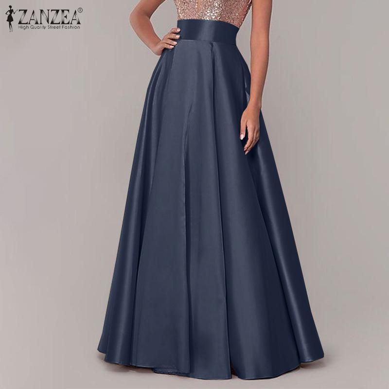 ZANZEA Women Fashion A-line Satin Skirts Summer Casual Maxi Long Skirts