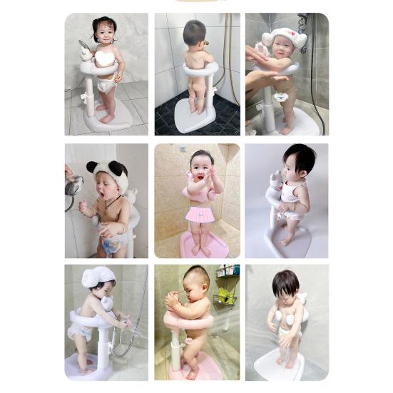 Baby Tub Stand with Stable Structure Adjustable Height Backrest Baby Design Anti-Slip Safety Bathing Tower
