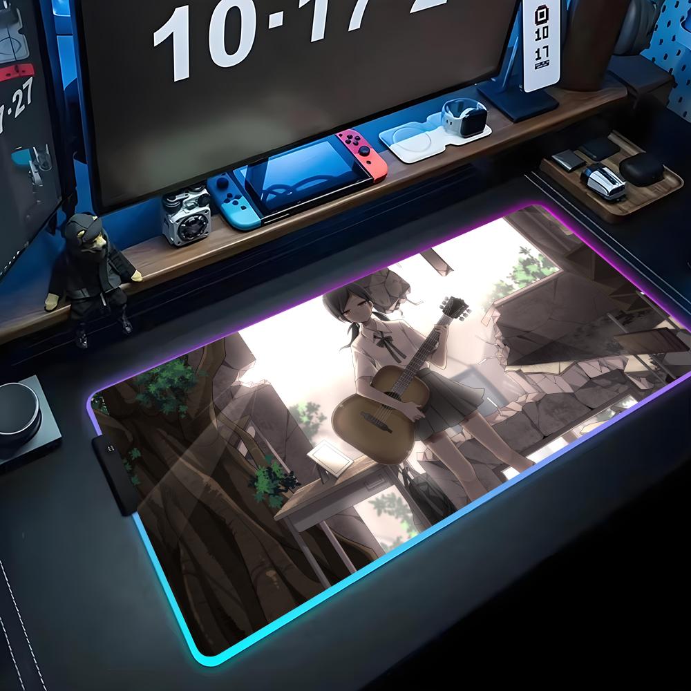 Аниме гитаристка Коврик для мыши RGB Игровой коврик для мыши Большой светодиодный коврик Настольный коврик для ПК Светящийся коврик для мыши Большие коврики для клавиатуры Настольный ковер С
