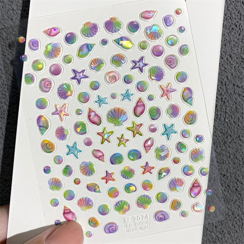 1 лист наклейки для ногтей «Океанская ракушка, медуза», красочная ракушка, раковина, морская звезда, самоклеящаяся наклейка для ногтей, русалка, аврора, пляжная ракушка, слайдер