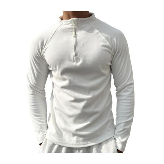 Мужская футболка с длинным рукавом, зимняя осенняя однотонная толстовка с полувысоким воротником-молнией, повседневные мужские топы для занятий спортом, повседневная одежда